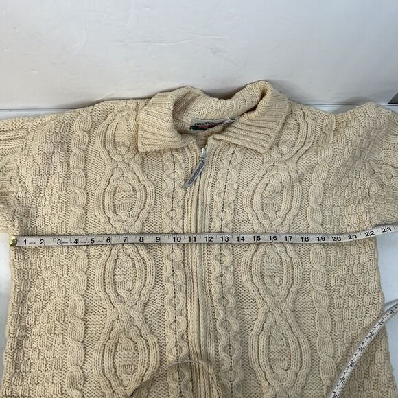 Aran Crafts Size M Full Zip Cardigan Sweater Ireland Fisherman Cable Knit Cream - Picture 10 of 11